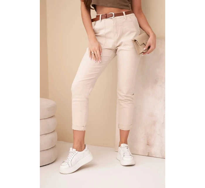 Dámské džíny Skinny s vysokým pasem a páskem model 21998354 béžové - K-Fashion