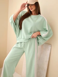 Dámsky viskózový komplet so širokými nohavicami a voľnou blúzkou tmavá mentolová