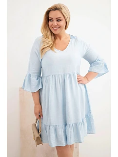 Dámske šaty nadrozmernej veľkosti z viskózy s čipkovým lemom modré
