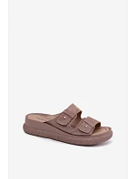 Kožené semišové dámské pantofle na platformě model 22126001 Tmavě béžové - VINCEZA