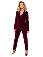 M643 Zamatové sako s jedným gombíkom - bordové