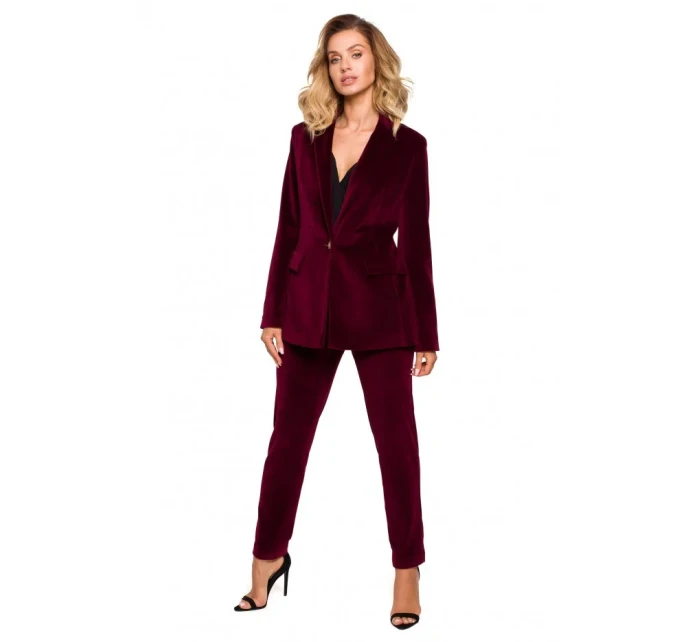 M643 Zamatové sako s jedným gombíkom - bordové