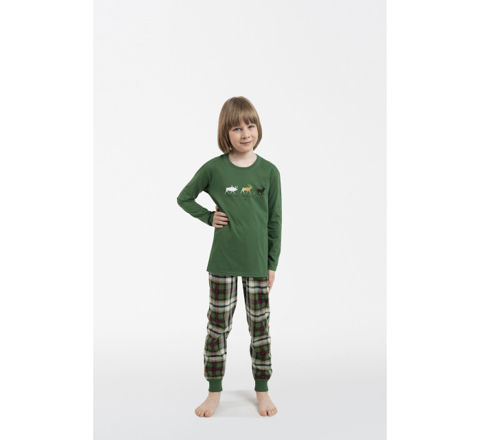 Chlapčenské pyžamo Seward, dlhý rukáv, dlhé nohavice - zelené/potlač