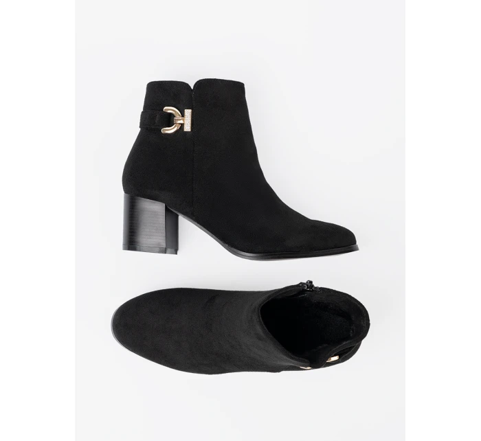 Exkluzívní černé dámské  kotníčkové boty na širokém podpatku