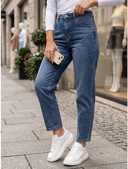 Dámske džínsy Mom Fit s vysokým pásom, modré, FashionStreet UY3104