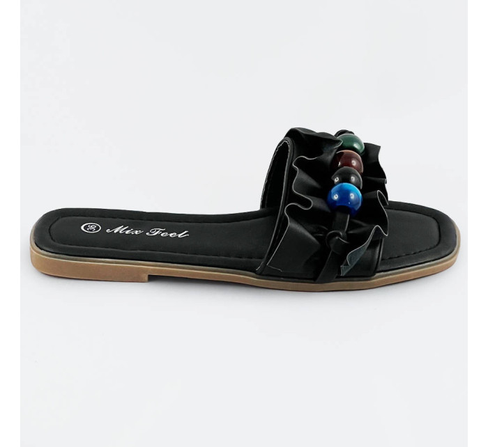 Černé dámské pantofle s plochou podrážkou (WWW-319)