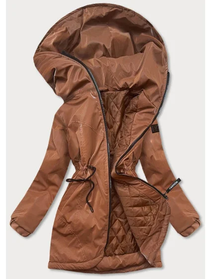 Dámska bunda v karamelovej farbe s kapucňou (B8105-12)