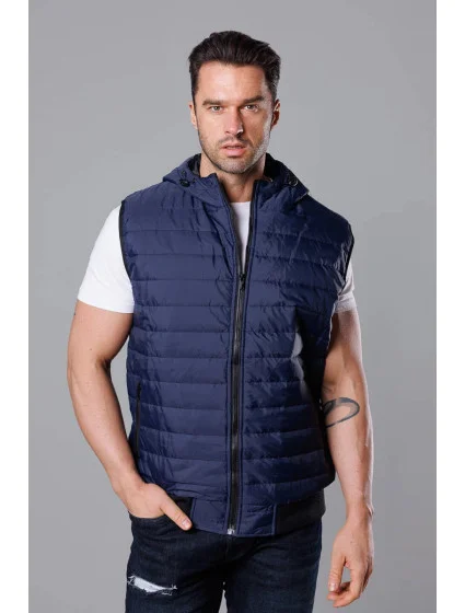 Tmavomodrá pánska vesta s kapucňou (8MY88-2) Tmavomodrá pánska vesta s kapucňou (8MY88-2)