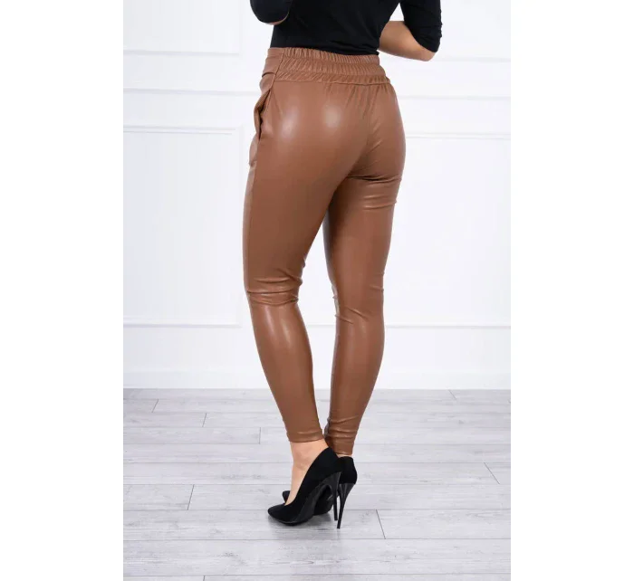 Kožené nohavice viazané vpredu hnedé