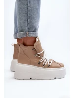 model 21647314 Kožené Dámské Sportovní Boty Beige - Zazoo