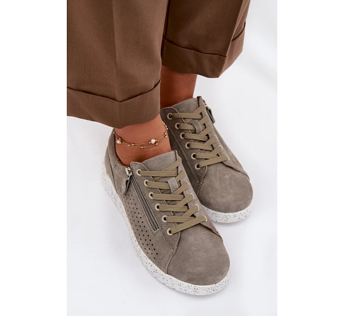 Dámské semišové polobotky se zipem tmavě zelené Cemela