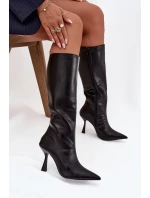 Dámske topánky Vionette pod kolená na podpätku - čierne Dámske topánky Vionette pod kolená na podpätku - čierne