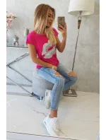 Blúzka s potlačou pier fuchsiová