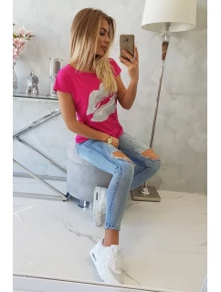 Blúzka s potlačou pier fuchsiová