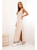 Dámsky viskózový set s otvorenou mikinou a dlhou sukňou béžovej farby