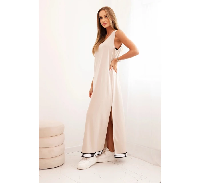 Dámsky viskózový set s otvorenou mikinou a dlhou sukňou béžovej farby