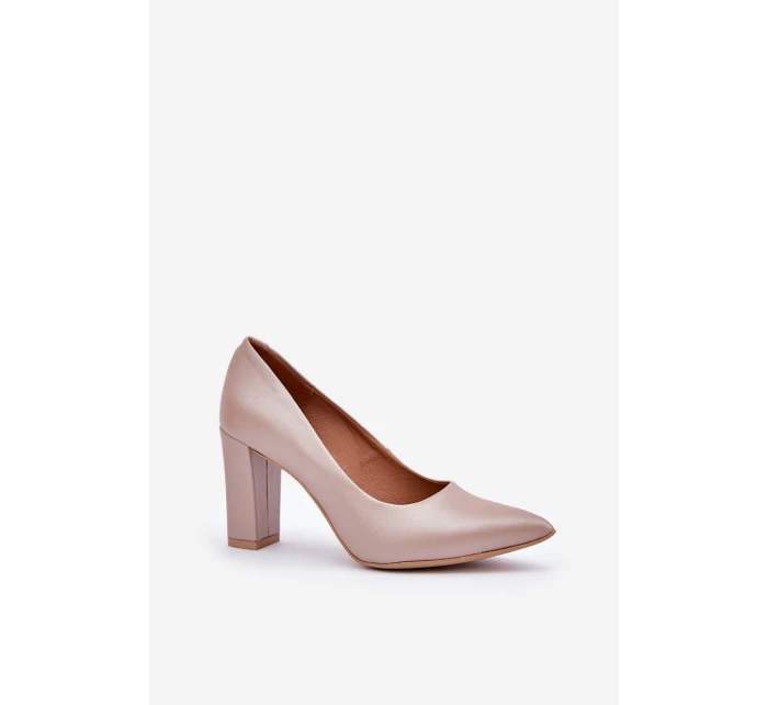 Satynowe Czółenka Lewski Shoes 2453 Beżowe
