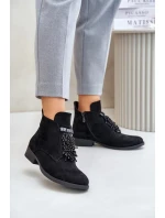 Zateplená nízka členková obuv s ozdobou na zips S.Barski Black Zateplená nízka členková obuv s ozdobou na zips S.Barski Black