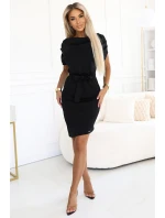 240-8 ROXI šaty s asymetrickou sukňou a opaskom - ČIERNE