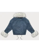 Svetlomodrá/biela dámska krátka džínsová bunda s kožušinovou podšívkou J Style (11Z8219)