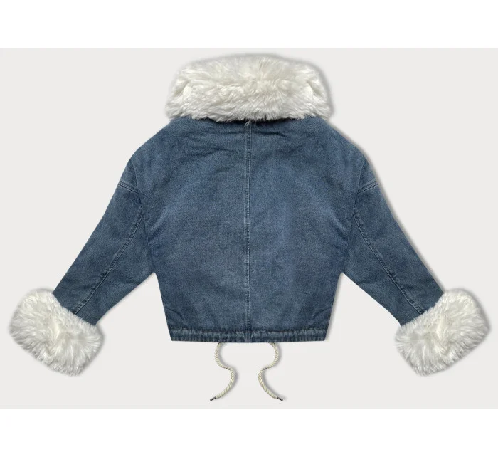 Svetlomodrá/biela dámska krátka džínsová bunda s kožušinovou podšívkou J Style (11Z8219)