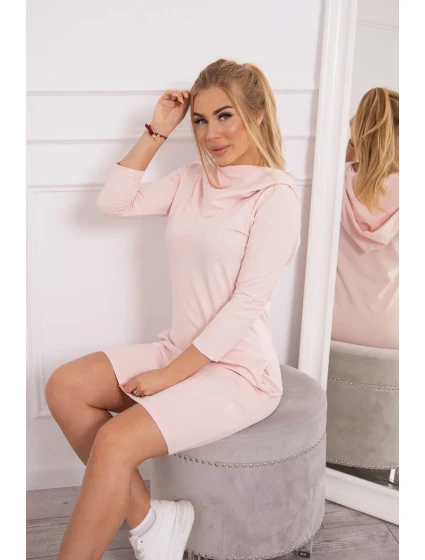 Šaty s kapucňou a vreckami púdrovo ružové