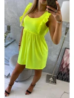 Šaty s volánikmi na bokoch žltej neónovej farby