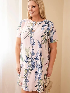 Dámske plus veľkosť viskózové šaty s krátkymi rukávmi a výstrihom na gombíky Powder Pink