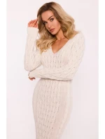 M824 Svetrové šaty s výstrihom do V - slonovinová kosť