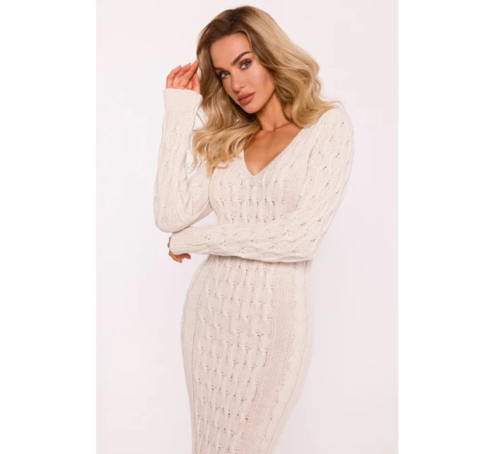 M824 Svetrové šaty s výstrihom do V - slonovinová kosť