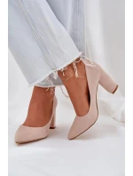 Dámske lodičky na podpätku z ekologického semišu Florena - béžové Dámske lodičky na podpätku z ekologického semišu Florena - béžové