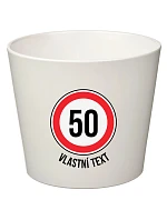 Biely keramický kvetináč – dopravná značka s motívom narodenín – veľký Biely keramický kvetináč – dopravná značka s motívom narodenín – veľký