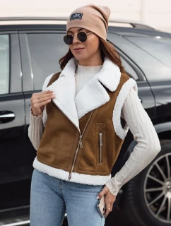 Dámska semišová vesta s ovčou kožušinou WOOLZIP camel FashionStreet TY4741