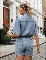 Dámska súprava s džínsovou košeľou a šortkami, svetlo modrá, FashionStreet AY1206 Dámska súprava s džínsovou košeľou a šortkami, svetlo modrá, FashionStreet AY1206