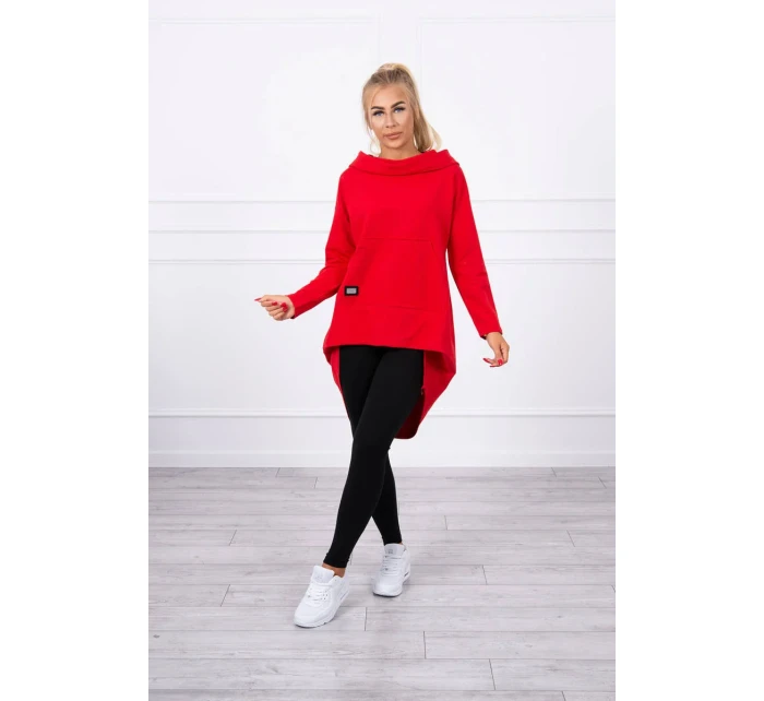 Mikina s dlhým chrbtom a kapucňou červená