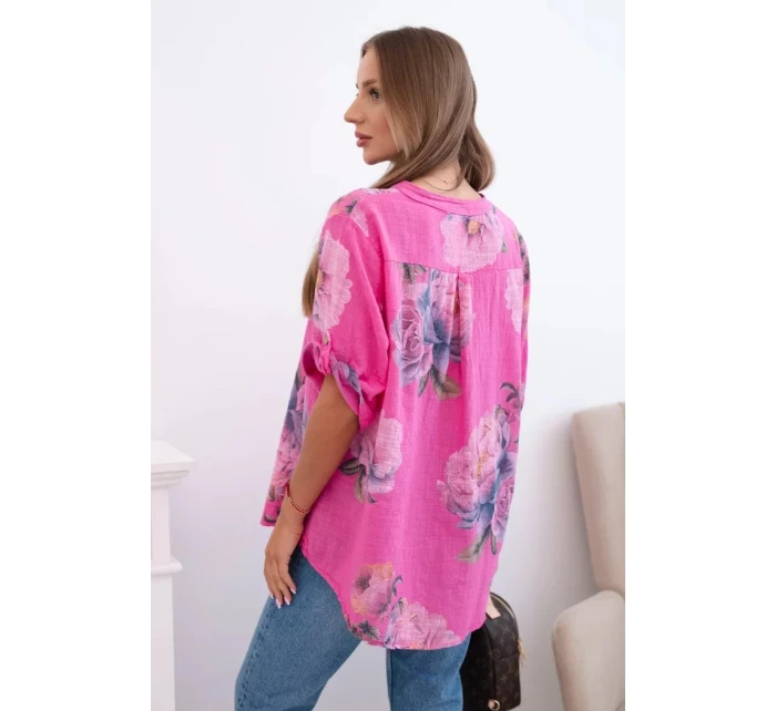 Dámská bavlněná halenka s květinovým vzorem růžový Dámská bavlněná halenka s květinovým vzorem růžový