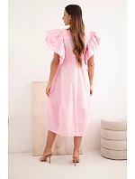 Dámské bavlněné šaty s model 22170759 rukávem cukrově růžová - K-Fashion