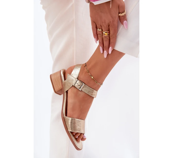 Kožené Dámské Sandály Na Podpatku model 21694741 Zlaté - Maciejka