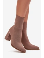 Materiałowe Wsuwane Botki Damskie Na Słupku Beżowe Virelle Materiałowe Wsuwane Botki Damskie Na Słupku Beżowe Virelle