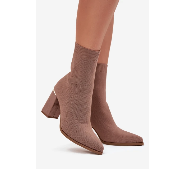 Materiałowe Wsuwane Botki Damskie Na Słupku Beżowe Virelle Materiałowe Wsuwane Botki Damskie Na Słupku Beżowe Virelle