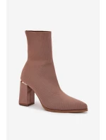 Materiałowe Wsuwane Botki Damskie Na Słupku Beżowe Virelle Materiałowe Wsuwane Botki Damskie Na Słupku Beżowe Virelle