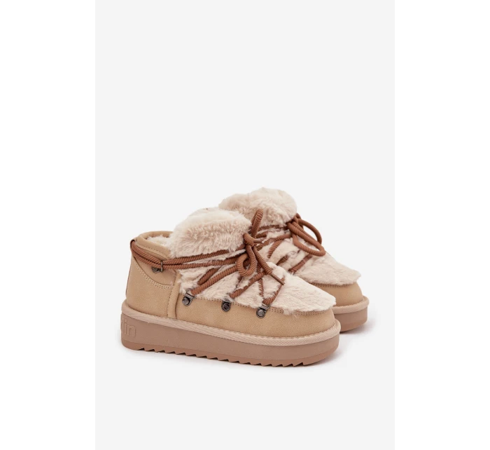 Śniegowce Dziecięce Młodzieżowe Z Futerkiem D.Franklin DFSH370011 Beżowe