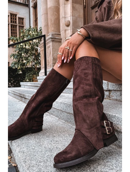 Ocieplane Kozaki Damskie Z Klamrami Czekoladowe Umbria