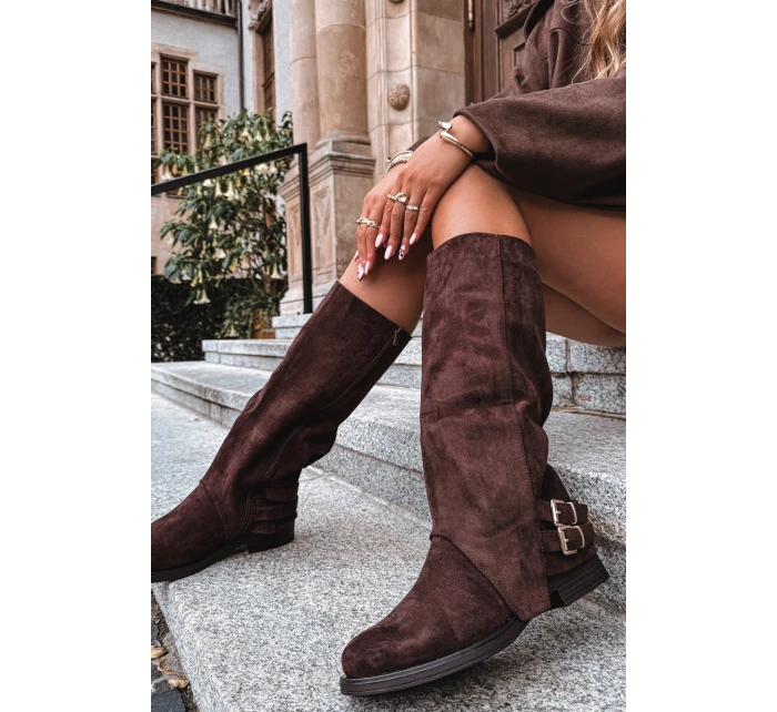 Ocieplane Kozaki Damskie Z Klamrami Czekoladowe Umbria