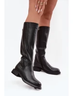 Kožené dámské kozačky na nízkém podpatku s D&A Černé model 21715489 - S.Barski Kožené dámské kozačky na nízkém podpatku s D&A Černé model 21715489 - S.Barski