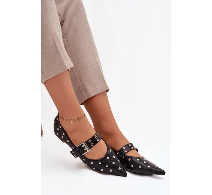 Dámske baleríny z ekokože s kamienkami a prackou Arlenne - čierne Dámske baleríny z ekokože s kamienkami a prackou Arlenne - čierne