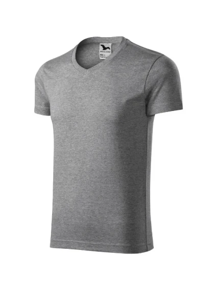 Pánske tričko Slim Fit s výstrihom do V tmavo šedá modrá