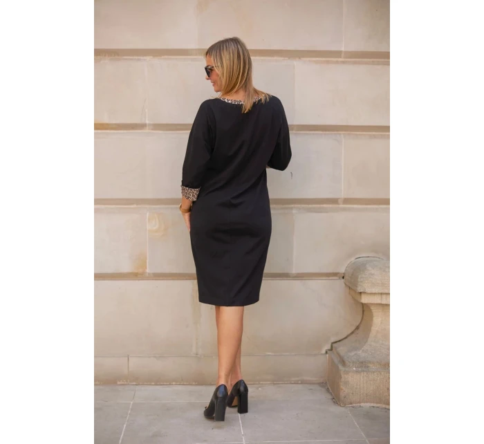 Denné šaty M416 - čierno-hnedé - La Aurora