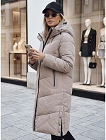 Dámska dlhá zimná prešívaná bunda v béžovej farbe FashionStreet TY5430 Dámska dlhá zimná prešívaná bunda v béžovej farbe FashionStreet TY5430