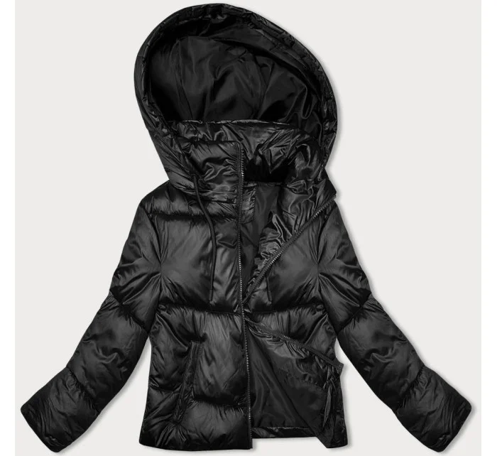 Čierna krátka páperová zimná bunda (B8193-1)